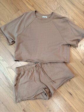 ZSupply Brown Two-Piece Set - Cozy Short Sleeve & Shorts